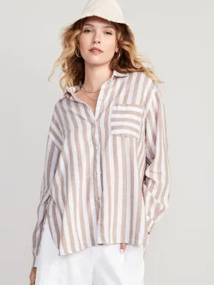Striped Linen-Blend Boyfriend Shirt For Women