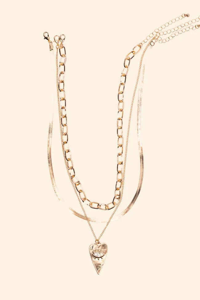 Third Eye Heart Gold Necklace