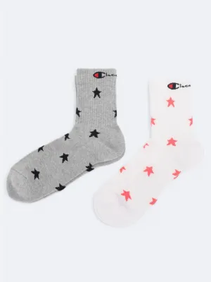Women's 2 Pair Pack Graphic Printed Socks,White/Grey