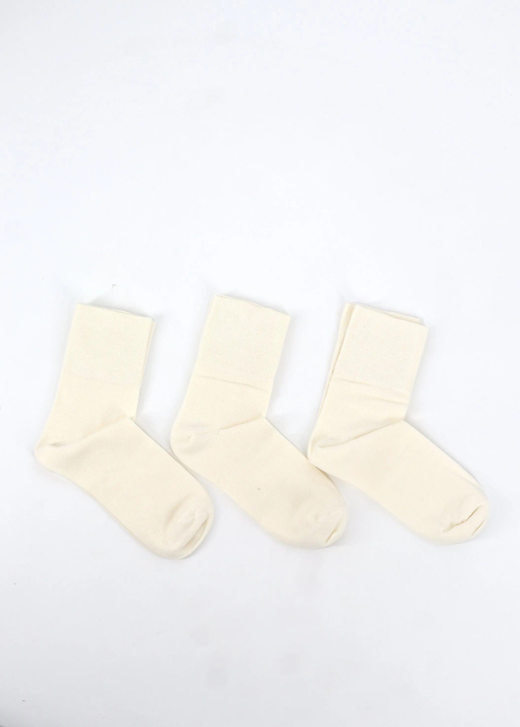 Women's 3 Pairs Plain Long Thin Socks,Cream