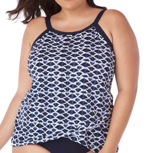 Women's Crossover Hem Tankini Top,Navy/White