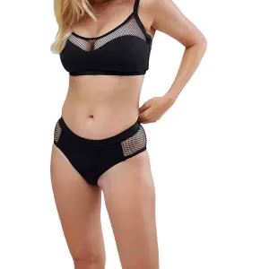 Women's Mesh Detail High Waist Bikini Bottom,Black