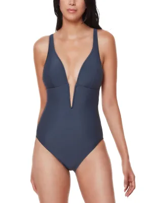 Women's Plain V Neck One Piece,Grey