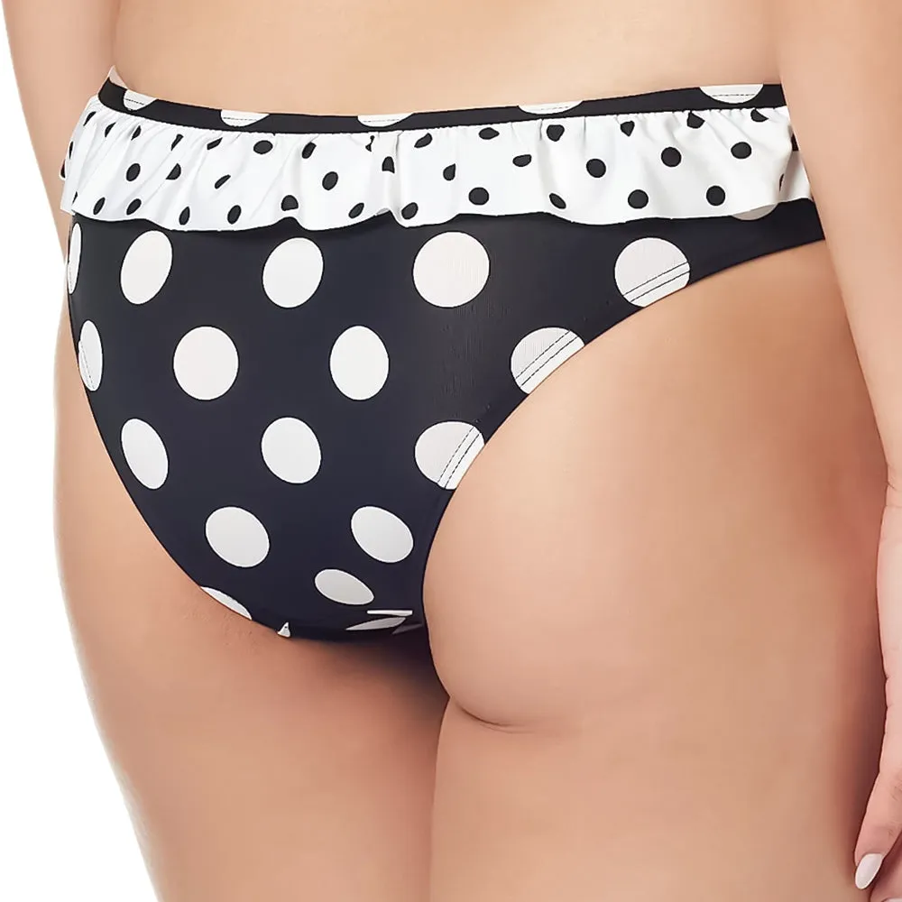Women's Polka Dots Ruffle Bikini Bottom,Black/White