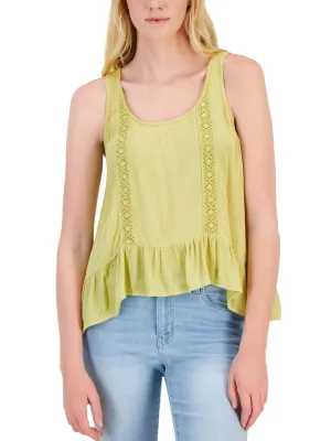 Women's Ruffled Crochet Trim Tank Top,Pistachio