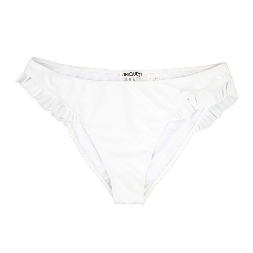 Women's Solid Ruffle-Side Bikini Bottom,White
