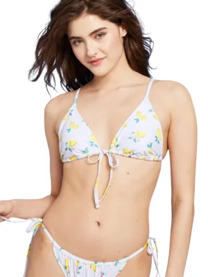 Women's Tie-FrontGraphic Printed Bikini Top,White